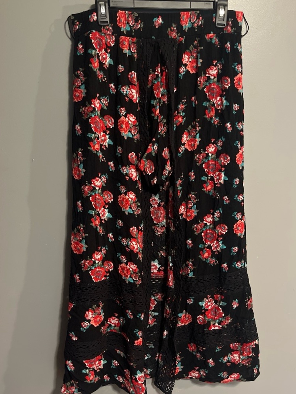 Black Floral Maxi Skirt with Red Rose Print